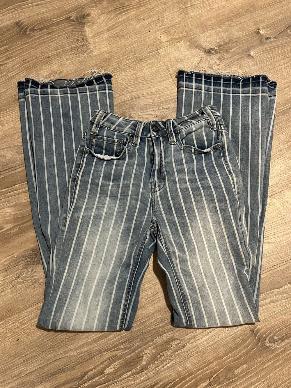 Rock & Roll Denim Striped High-Rise Trousers